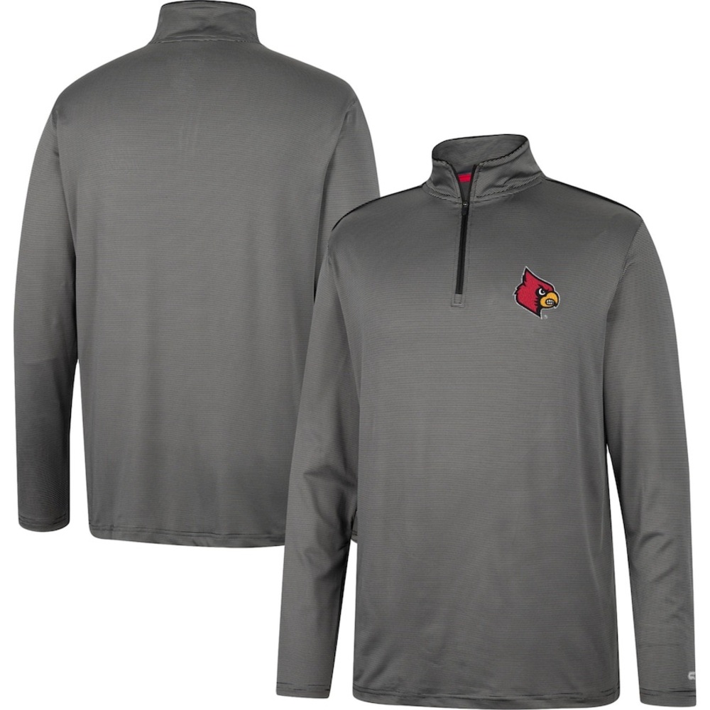 Men's Colosseum Charcoal Louisville Cardinals Logo Quarter Zip Windshirt New
